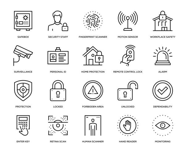 Security Icon Set Security Icon Set - Thin Line Series id card icon stock illustrations