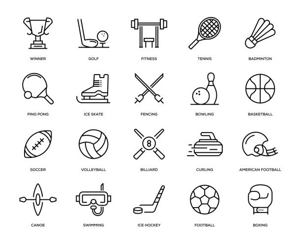 zestaw ikon sportu - racket sport obrazy stock illustrations