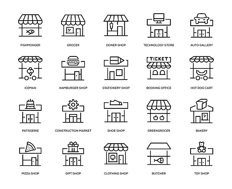 Store Building Icon Set - Thin Line Series