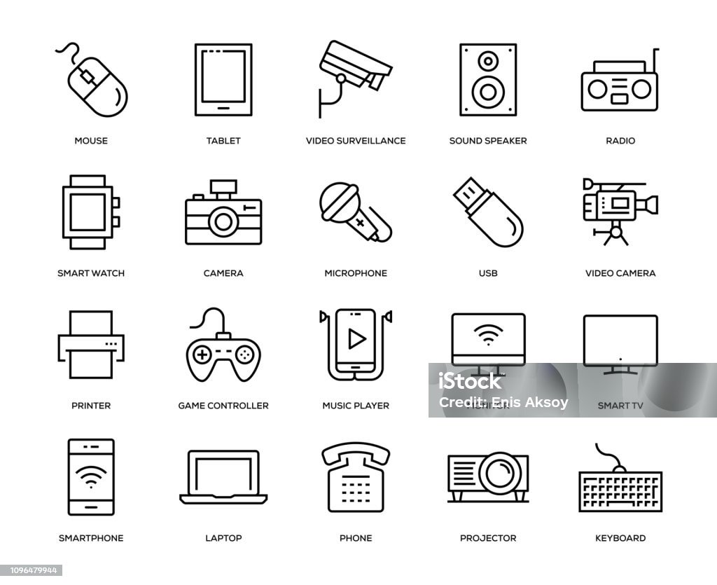 Technology and Devices Icon Set Technology and Devices Icon Set - Thin Line Series Icon Symbol stock vector