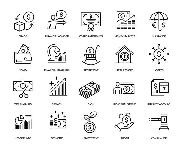 Wealth Management Icon Set Wealth Management Icon Set - Thin Line Series retirement planning advisor stock illustrations