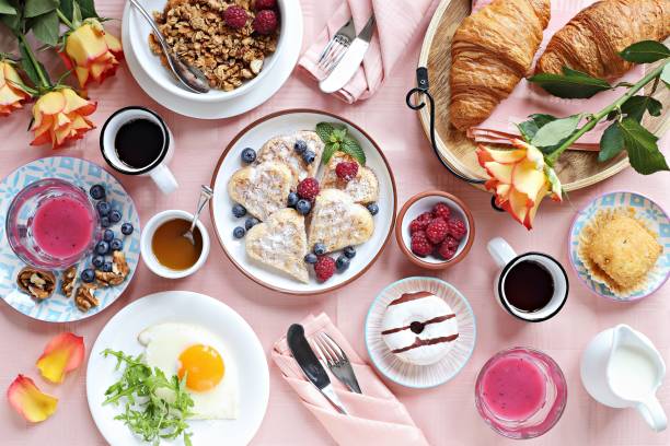 istock Festive brunch or breakfast set for Valentines day, Mothers day or Easter. 1096482010
