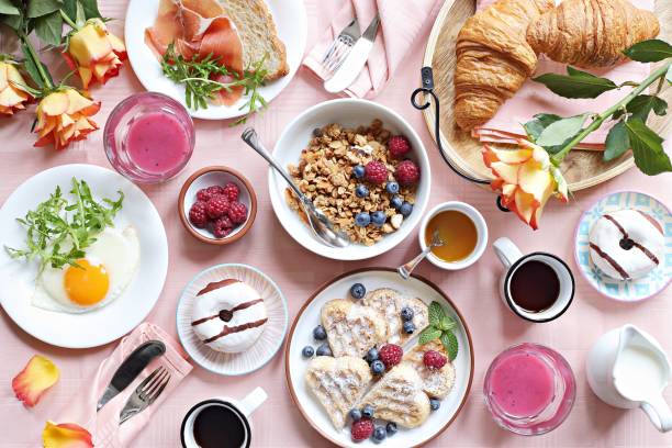 istock Festive brunch or breakfast set for Valentines day, Mothers day or Easter. 1096482012
