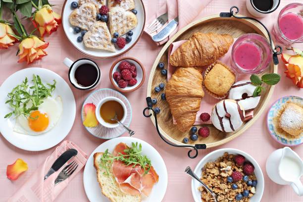 istock Festive brunch or breakfast set for Valentines day, Mothers day or Easter. 1096482034