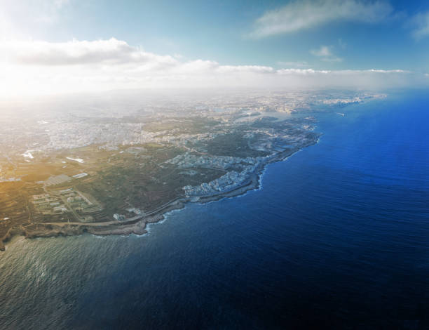 Aerial view of Malta Island, Birgu and Valletta, during sunrise