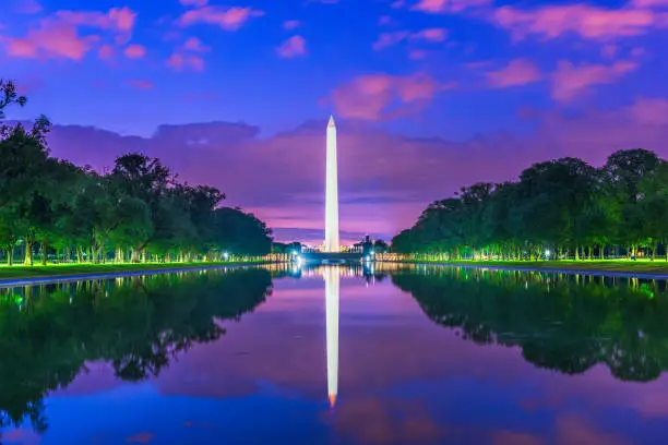Photo of Washington Monument on the Reflecting Pool in Washington, D.C.