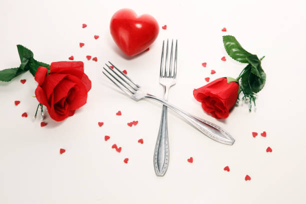 istock Festive table setting for Valentine's Day with forks and hearts 1096494494