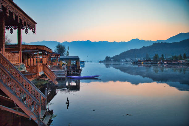 Dal Lake House Boat Morning sun Rise and lake Reflection. Srinagar is the largest city and the summer capital of the Indian state of Jammu and Kashmir. jammu and kashmir photos stock pictures, royalty-free photos & images