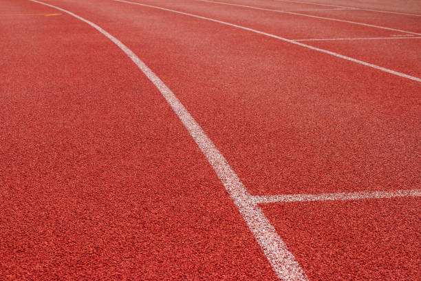 istock Red running track Synthetic rubber on the athletic stadium. 1096504160