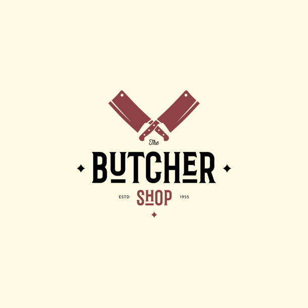 정육점 상징 템플릿을 나이프. 벡터 일러스트 레이 션 - butchers shop butcher meat delicatessen stock illustrations