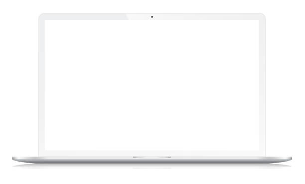 modernen widescreen-notebook auf weiß - laptop stock-grafiken, -clipart, -cartoons und -symbole