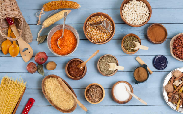 istock cereals bowls over blue wooden table 1096519314