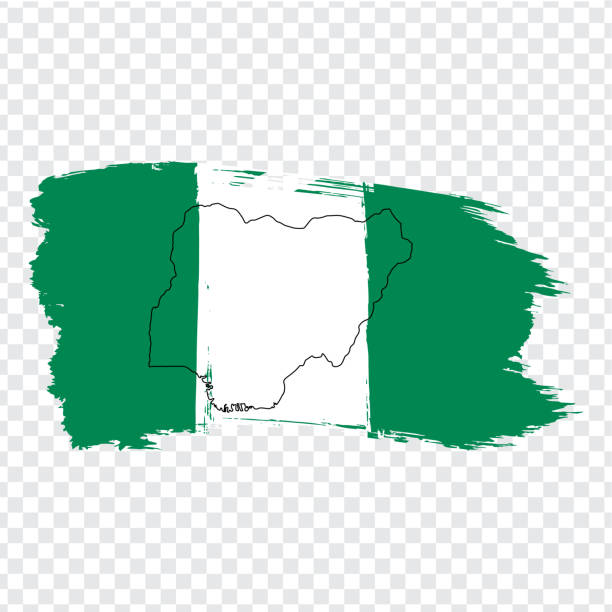 Flag Nigeria from brush strokes and Blank map Federative Republic of Nigeria. High quality map of  Nigeria and flag on transparent background . Stock vector. Vector illustration EPS10. Flag Nigeria from brush strokes and Blank map Federative Republic of Nigeria. High quality map of  Nigeria and flag on transparent background . Stock vector. Vector illustration EPS10. oyo state stock illustrations