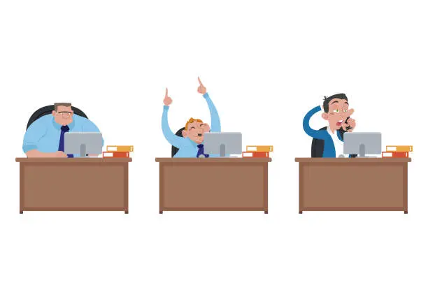 Vector illustration of Men working at desk