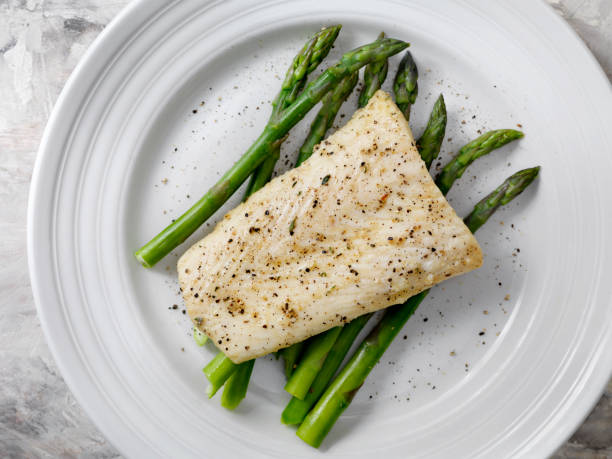 Butter Poached Halibut with Asparagus