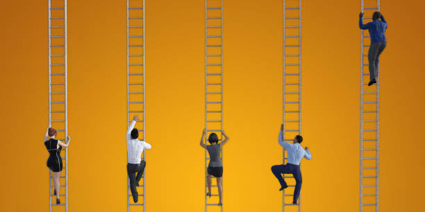 Business People Climbing Ladders Business People Climbing Ladders to Reach the Top group of people people recreational pursuit climbing stock pictures, royalty-free photos & images