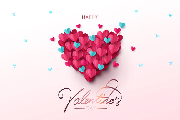 с днем святого валентина праздничный дизайн баннер, поздравительная открытка или плакат. - craft valentines day heart shape creativity stock illustrations