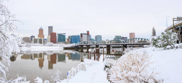 Winter Landscape of Portland Oregon stock photo