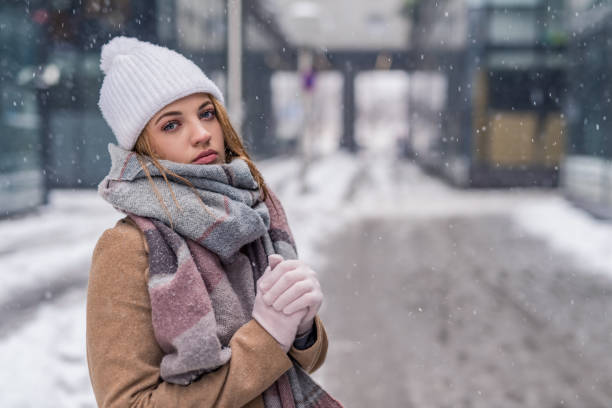 istock Young woman on a cold snowy day. 1096554914