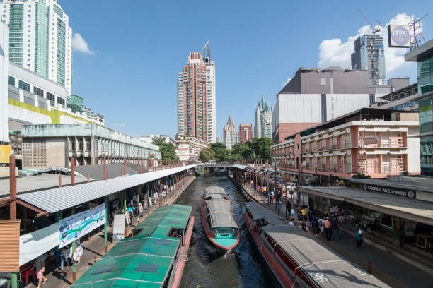 a transport boat Taxi at the Khlong Saen Saeb in the city of Bangkok in Thailand in Southeastasia.  Thailand, Bangkok, November, 2018