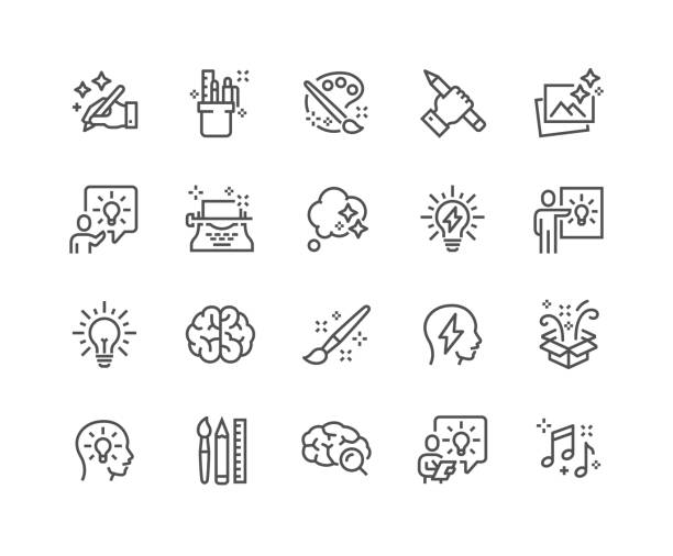 ikon kreativitas garis - simbol objek buatan ilustrasi ilustrasi stok