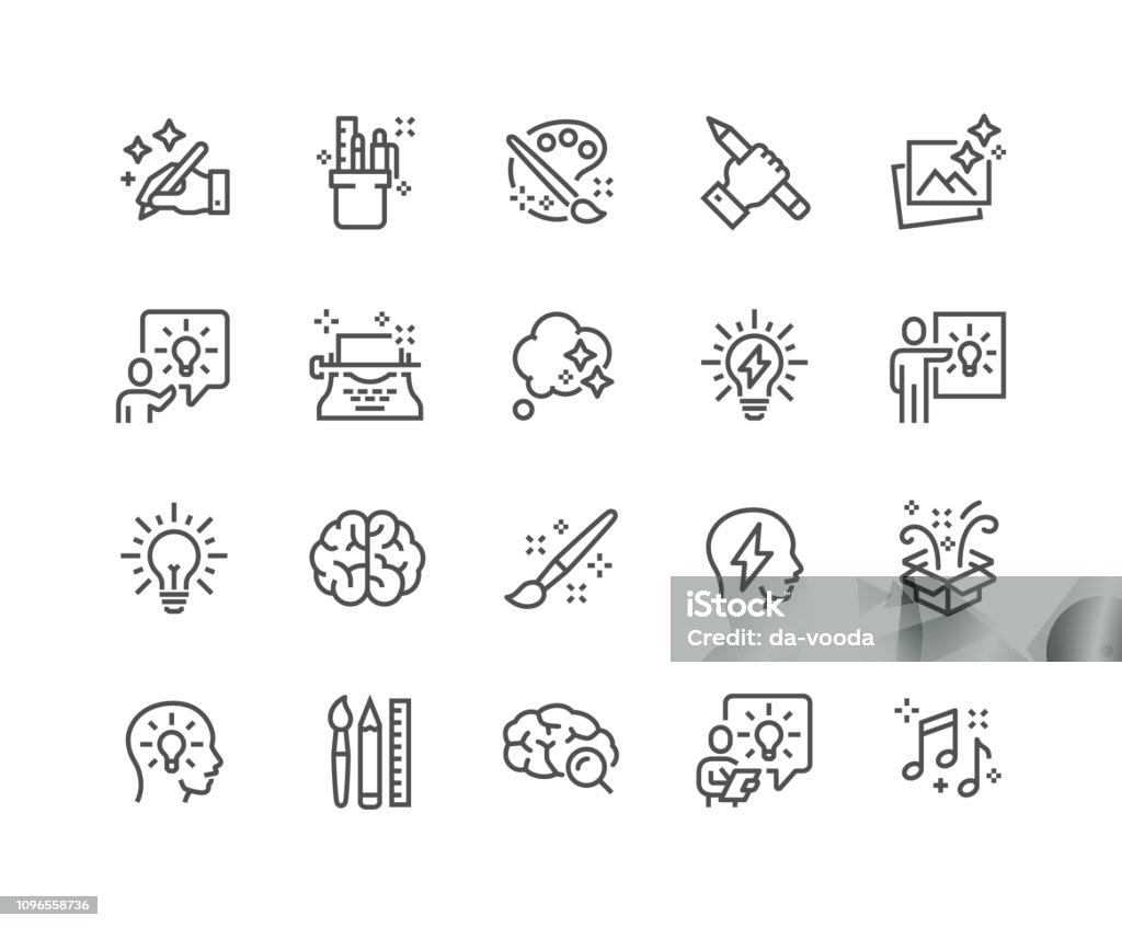 Line Creativity Icons Simple Set of Creativity Related Vector Line Icons. 
Contains such Icons as Inspiration, Idea, Brain and more.
Editable Stroke. 48x48 Pixel Perfect. Icon Symbol stock vector