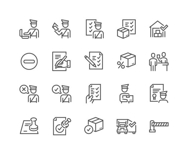 Line Customs Icons Simple Set of Customs Related Vector Line Icons. 
Contains such Icons as Declaration, Passport Control, Approve Stamp and more.
Editable Stroke. 48x48 Pixel Perfect. police force stock illustrations