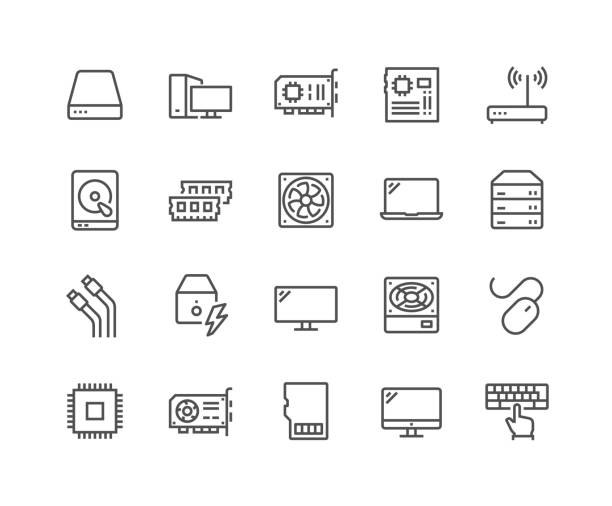 ilustraciones, imágenes clip art, dibujos animados e iconos de stock de iconos de los componentes de computadora línea - router