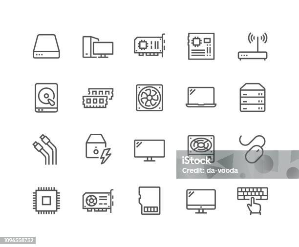 Line Computer Components Icons Stock Illustration - Download Image Now - Icon, Router, Hard Drive