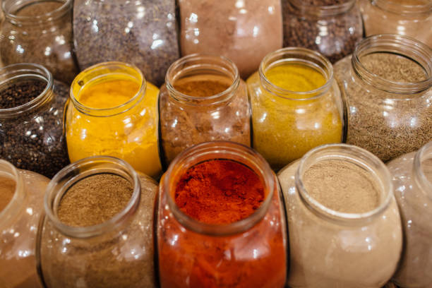 Spices in jars. stock photo