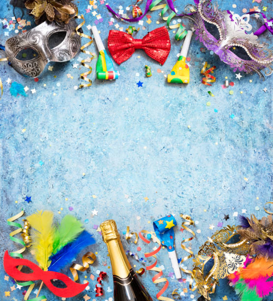 istock Colorful Carnival Background With Streamer Party Confetti And Masks 1096571678