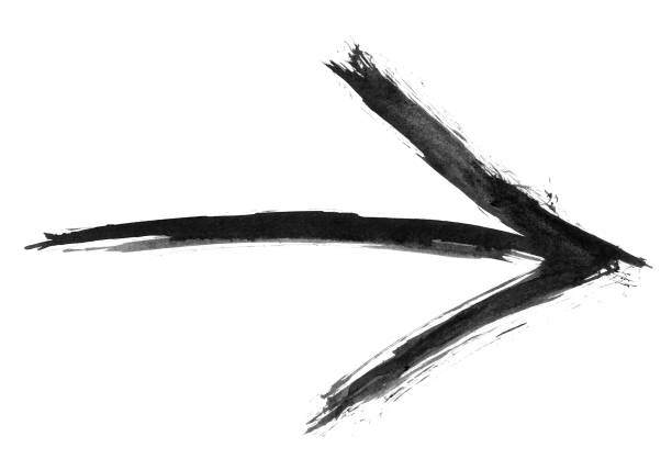 矢印記号がペイント ブラシ ストローク描き下ろしで、黒の水彩テクスチャ。 ストックフォト
