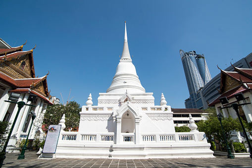 the architecture of the Wat Pathum Wanaram in the city of Bangkok in Thailand in Southeastasia.  Thailand, Bangkok, November, 2018
