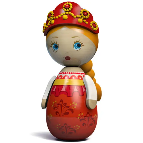 Beautiful Russian Girl Character Doll. Kokeshi Doll Inspired by Russian Traditional Matryoshka Dolls Design.