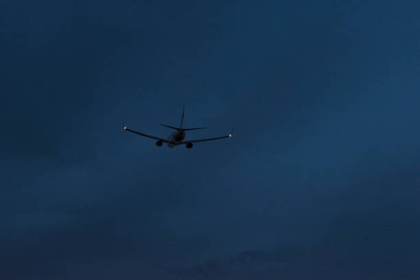 Take-off plane in the evening from the airport.