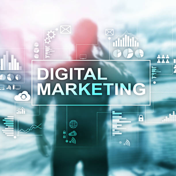 istock Digital marketing concept on double exposure background. 1096596714