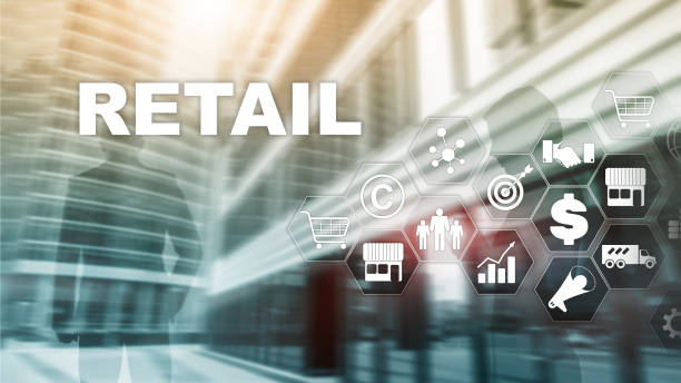 istock Retail Technology Communication Shopping Virtual Screen Concept. Marketing Data management. Futuristic Online shopping. Abstract Background. 1096596718