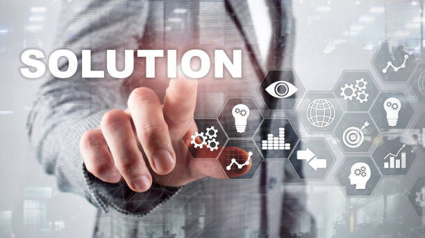 istock Business solutions, success and strategy concept. Structuring virtual diagram of business process with solutions. 1096596798