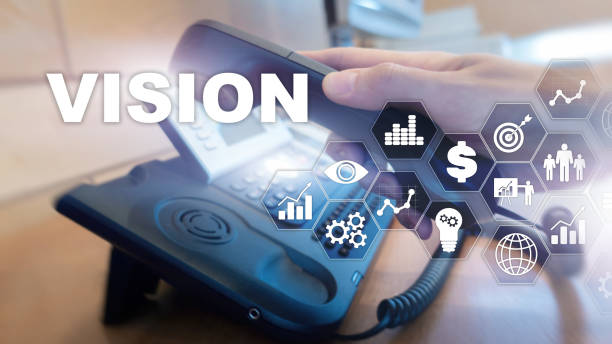 istock Vision concept. Business people and modern city on background. Virtual screen mixed media. 1096596968