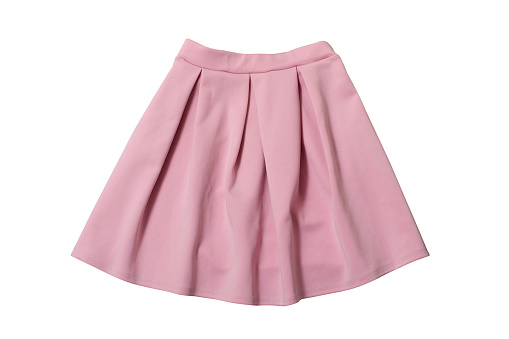Fashionable concept. Pink skirt flat lay. Isolate on white background.