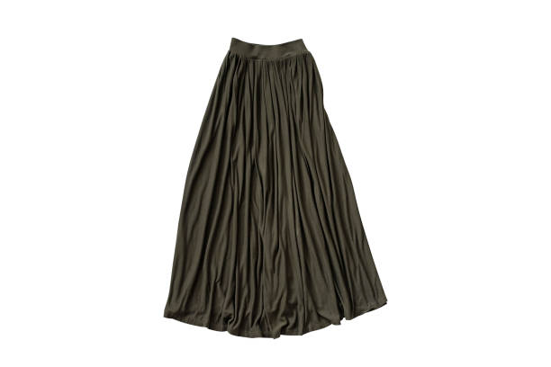 istock Long khaki skirt flat lay. Fashion concept. Isolate on white background 1096606746