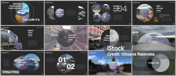 Minimal Presentations Design Portfolio Vector Templates With Circle Elements On Black Background Multipurpose Template For Presentation Slide Flyer Leaflet Brochure Cover Report Advertising Stock Illustration - Download Image Now