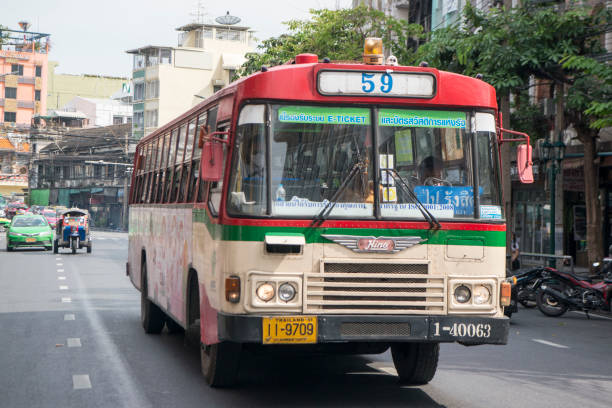 a public Bus in Banglamphu in the city of Bangkok in Thailand in Southeastasia.  Thailand, Bangkok, November, 2018