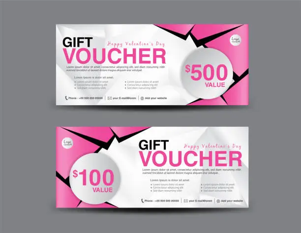 Vector illustration of Gift Voucher template layout, business flyer design, pink coupon, ticket, Discount card, banner vector illustration, Valentine's Day sale banner