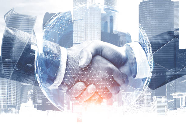 istock Handshake in modern city, planet 1096621142