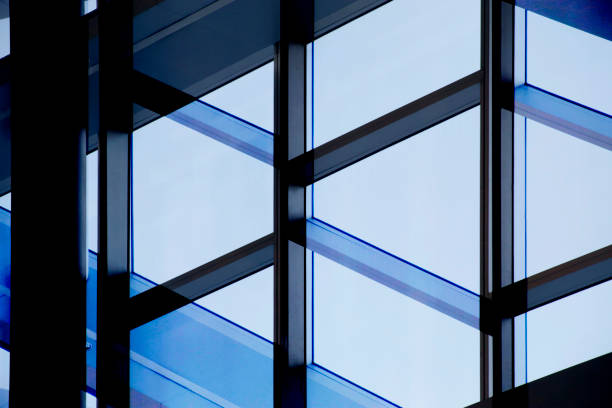 istock Digitally rendered image of office building fragment including column / pillar and glass wall with metal framework. Abstract modern architecture background in hi-tech / minimalism style. 1096624072