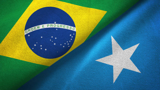 istock Somalia and Brazil two flags together textile cloth, fabric texture 1096626066
