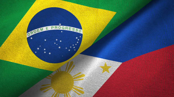 istock Philippines and Brazil two flags together textile cloth, fabric texture 1096626828