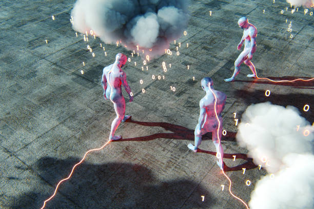 Futuristic cyborg people connected to the cloud