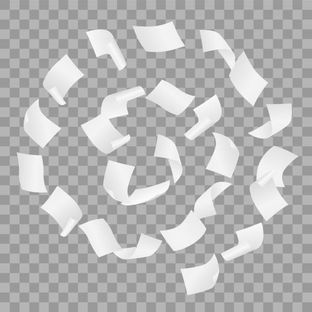 istock Simple vector of white blank papers flying in the spiral motion in the wind on transparent background. 1096637738
